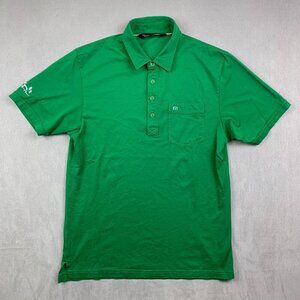 Travis Mathew Mens Shirt Medium Green Polo Pocket Pima Cotton Polyester Golfing